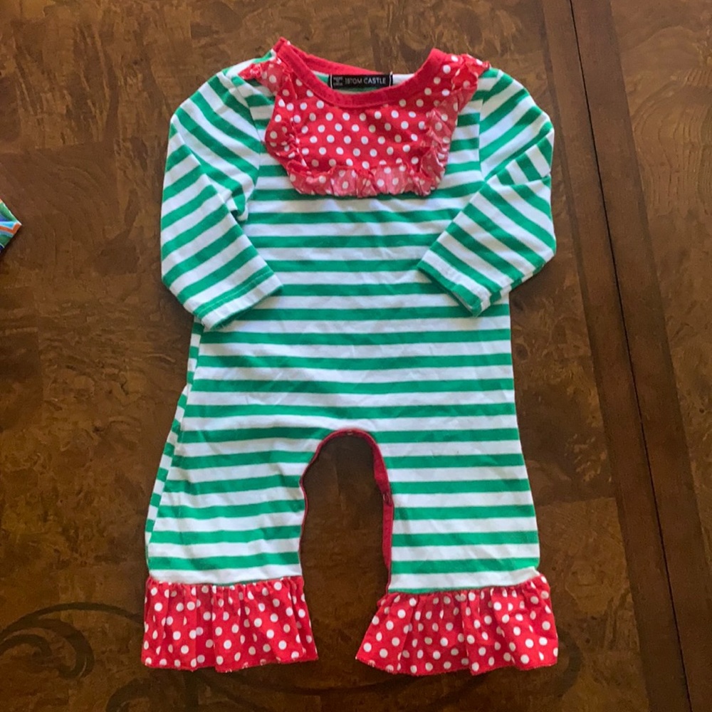Multi colored boutique Christmas romper 3-6 months